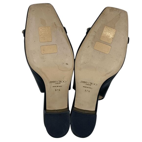 Jimmy Choo Hya 45 Pearl Stud Slingback Pump Black Leather Block Heel Size 37 - Picture 9 of 11